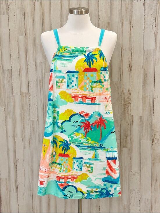 crown & ivy Dresses & Skirts - crown & ivy Tropical Print Mini Dress in Turquoise, Red, Yellow